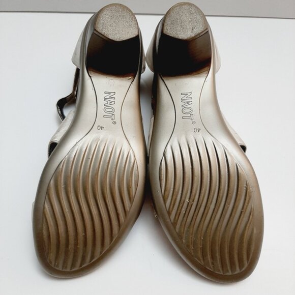NAOT | Strappy Open Toe Low Heel Shoes Genuine Leather Metallic Champagne Sz 9 - Picture 13 of 16